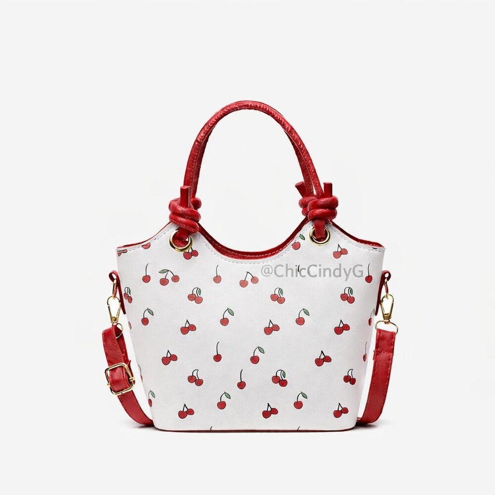 Small Cherry Print Top Handle Crossbody Bag Red & White Structured Purse NWT - Picture 6 of 7